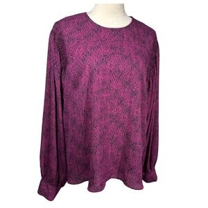 Worthington Scribble Geo PInk Black Long Sleeve Blouse Women XL Professional